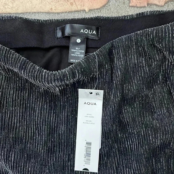 🔷 AQUA Knit Black Silver Metallic Midi Skirt Size Small MSRP$68 NWT Holiday - Picture 5 of 7